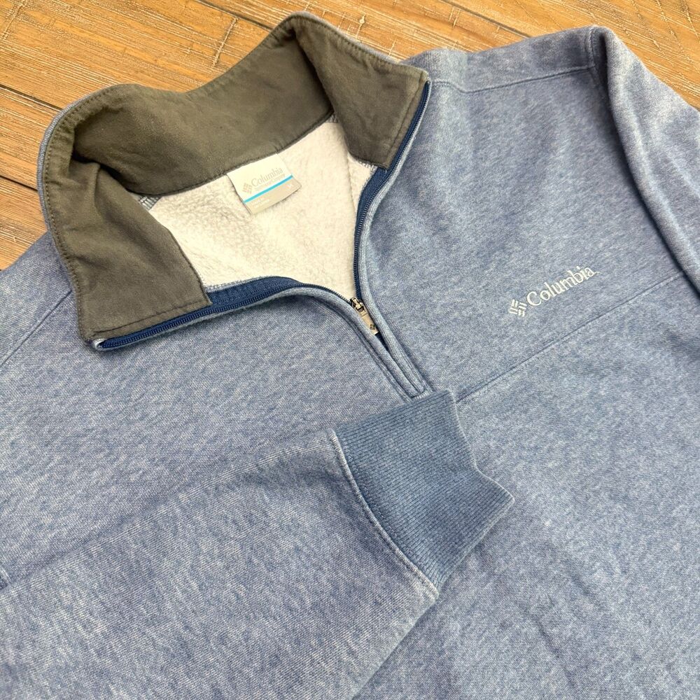 Columbia Fleece Lined Quarter Zip Pullover Blue Mens Medium Casual Outdoor